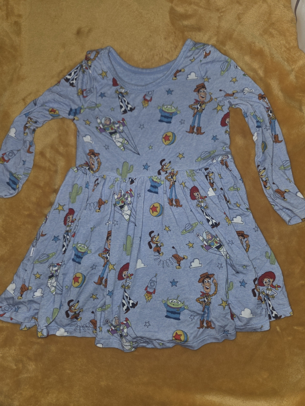 Blue Toy Story Character Print Long-Sleeve Kids Dress